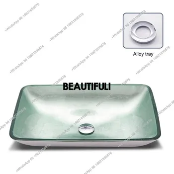 อ่างล้างหน้าแบบวางบนเคาน์เตอร์ รุ่น R New Style ทำจากกระจกนิรภัย สีเงินขาว ดีไซน์สร้างสรรค์ ขนาด กว้าง 570 มม. ยาว 370 มม. สูง 110 มม. 2