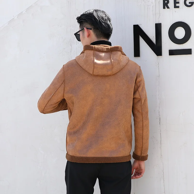 2022 Couples Wear Double Sided Grain Fleece Hooded Coat with Cashmere Thickened Suede Lamb Fur One Body Winter Warm Jacket Men