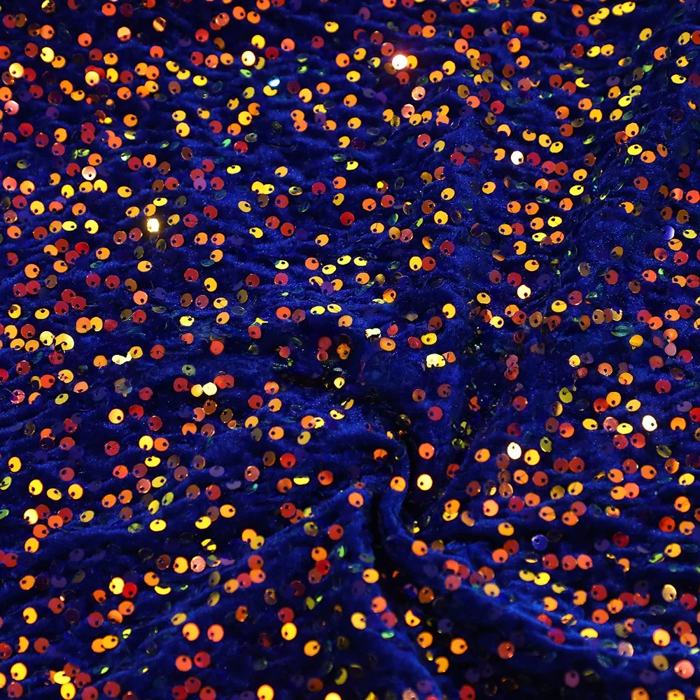 Vibrant Multicolor Sequined Embroidered Velvet Fabric