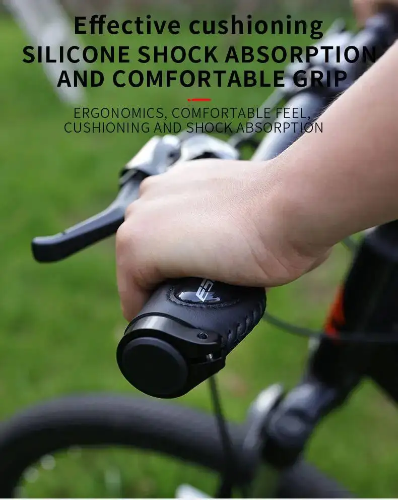 Leder-Fahrradlenkergriffe mit Stoßdämpfung, ergonomisch, rutschfest, weiches Silikon, für Mountainbikes (MTB) – Detail 1