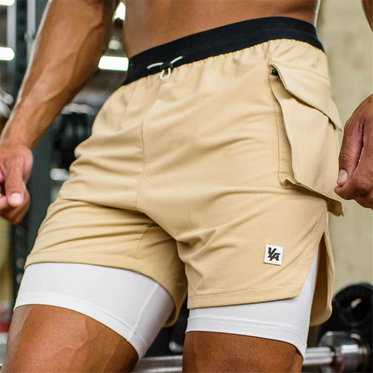 Sommer-Laufshorts für Herren, 2-in-1-Doppeldeck, schnelltrocknend, Bodybuilding, Fitness, Joggen, Workout, Training, Sport, kurze Hose für Männer