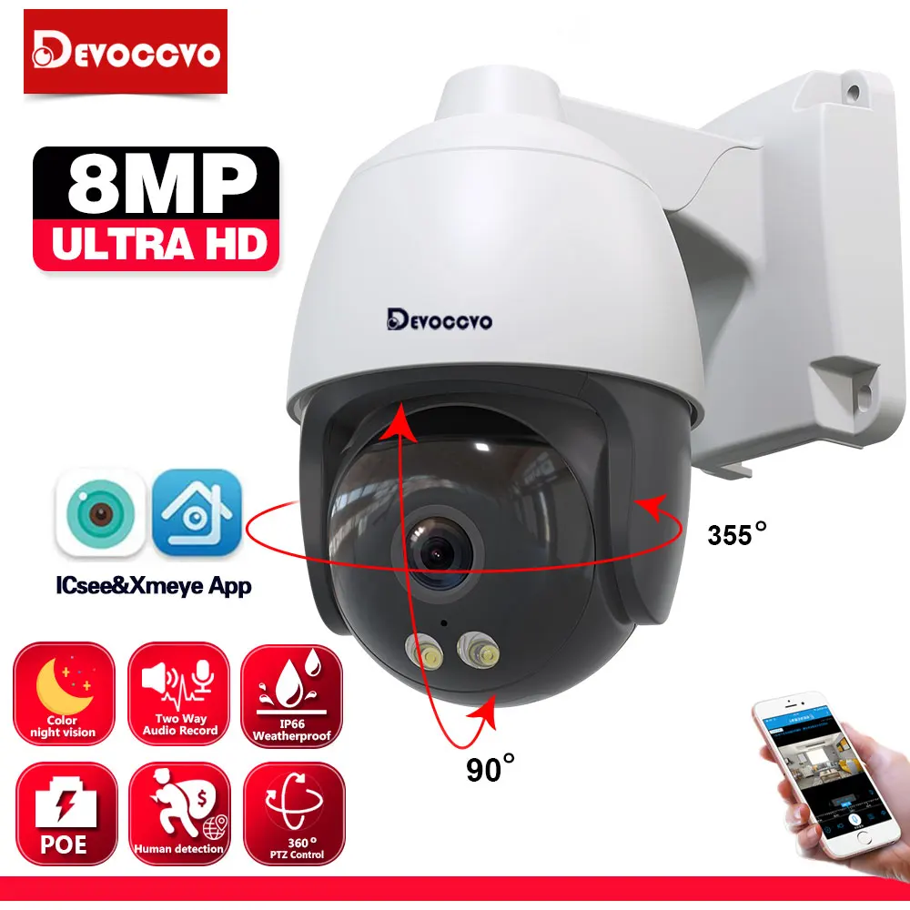 

8MP PTZ IP Security Camera POE Outdoor two way audio CCTV Surveillance Camera System Ai Human Detection 4K IP Cam XMEYE ICsee
