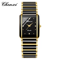 CHENXI 104A Luxury Couple Watch with Imitation Ceramic Strap and Exquisite Date Feature (Man gold black)