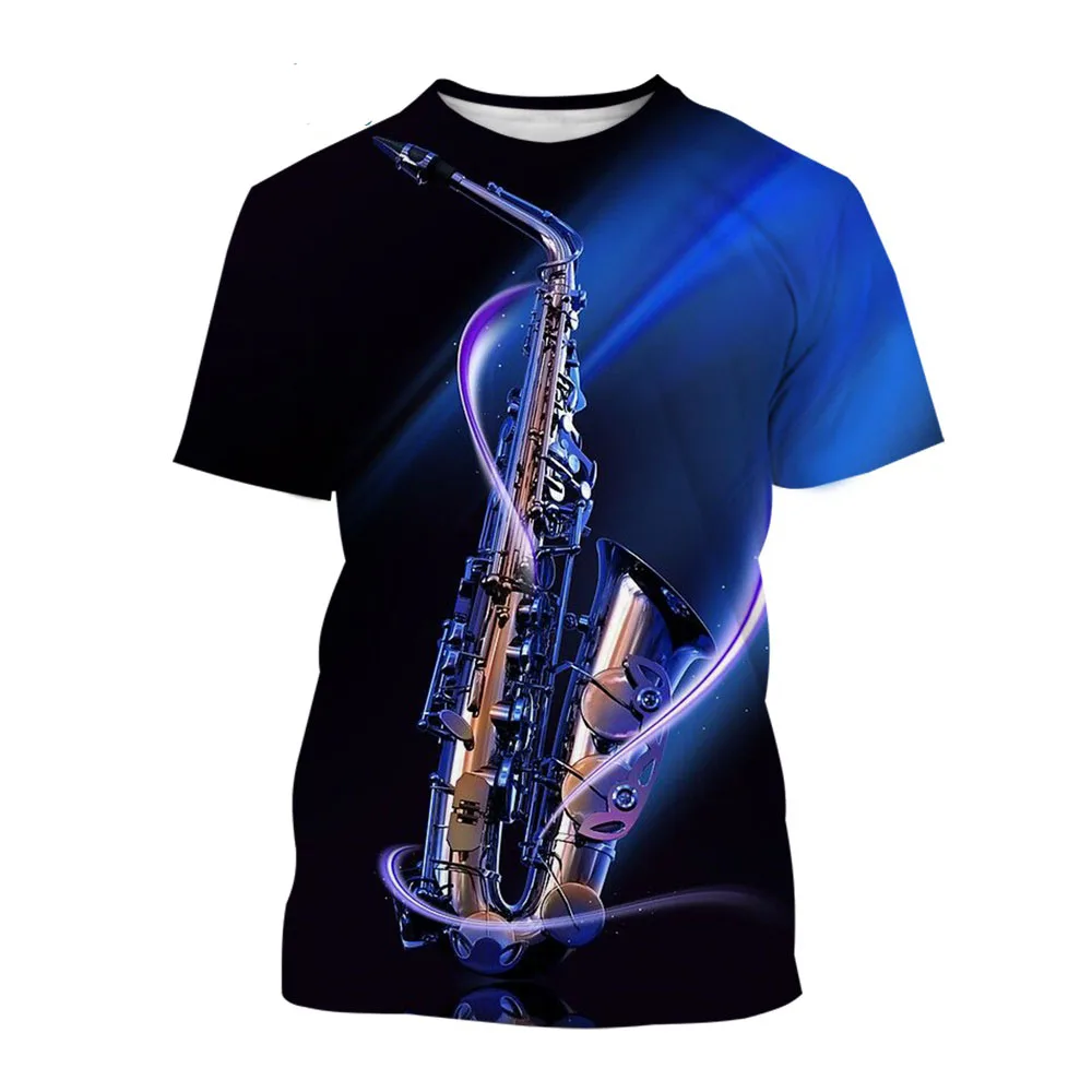 トップス sax New Summer Tide Fashion Saxophone Pattern Men T-Shirts