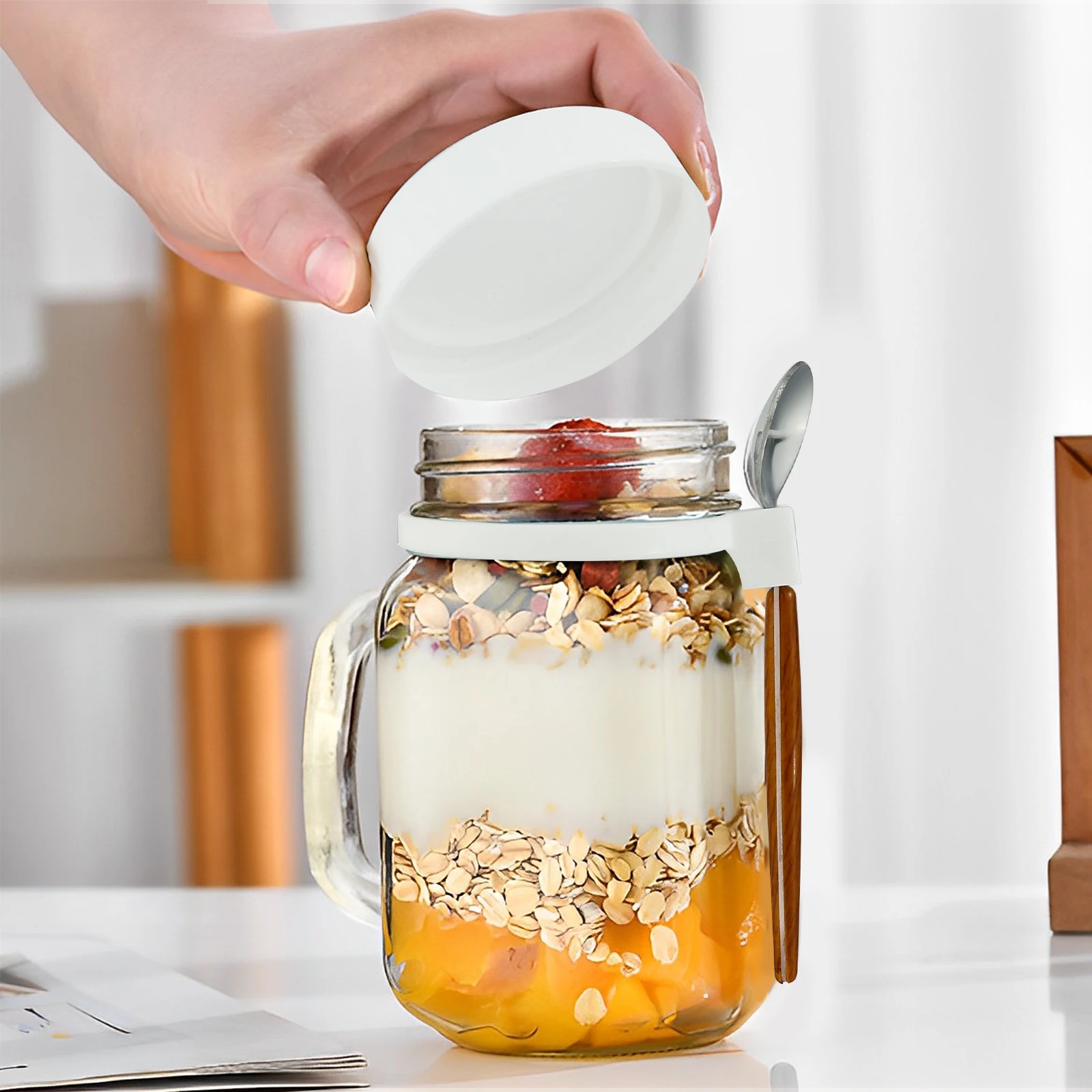 Confezione Da 2 Barattoli In Vetro Per Overnight Oats – Vasetti Con Coperchio E Cucchiaio, Scale Di Misurazione, 300ml, Ideali Per Colazioni E Spuntini