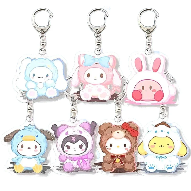 

Kawaii Sanrio Hello Kitty Keychain Kuromi My Melody Cute Cartoon Acrylic Backpack Pendant Car Key Ring Kids Toy Accessories