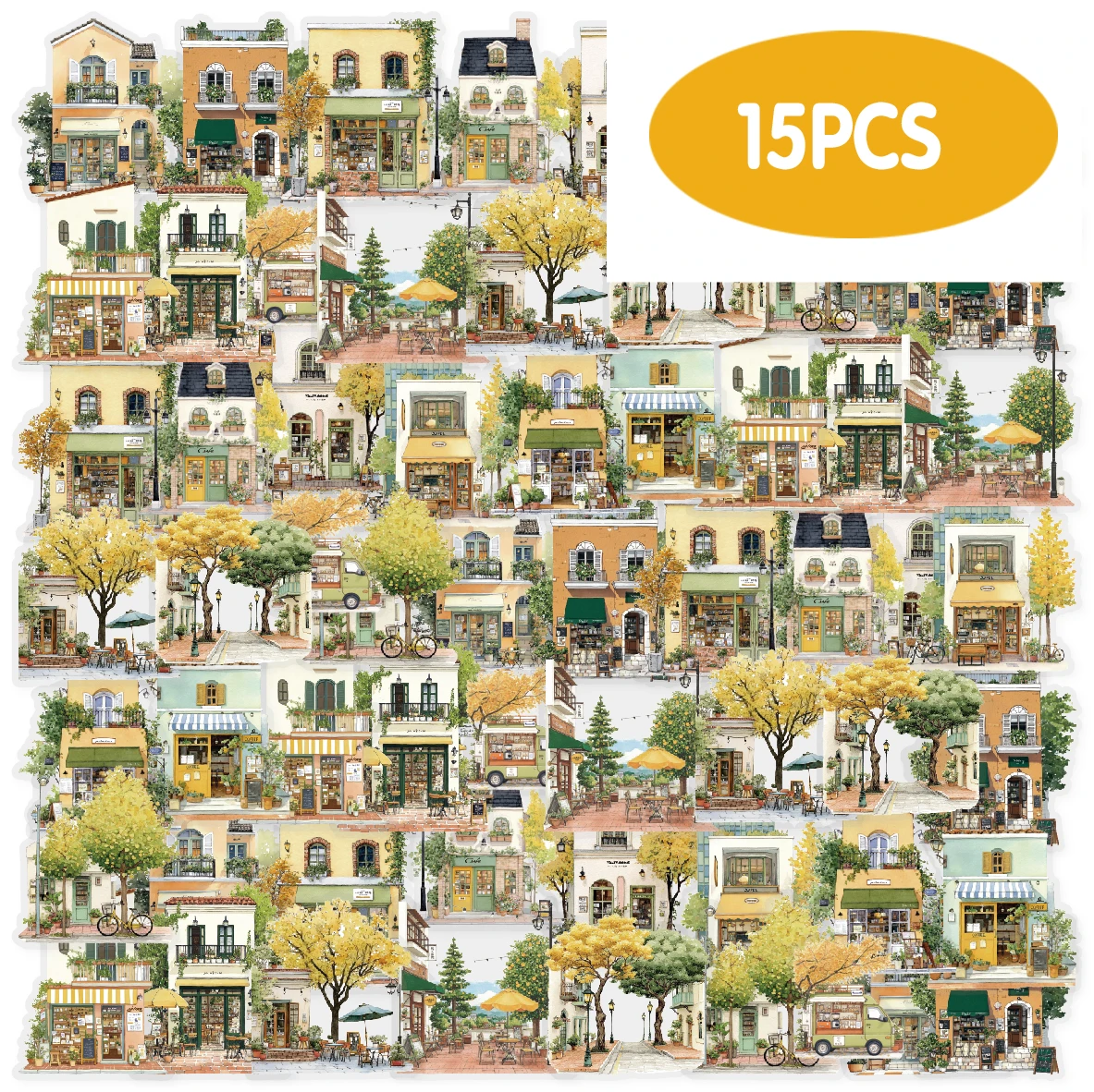 에토리 라이프 골든 코퍼 앨리 가을 오두막 빈티지 풍경 패턴 장식 스티커 노트..