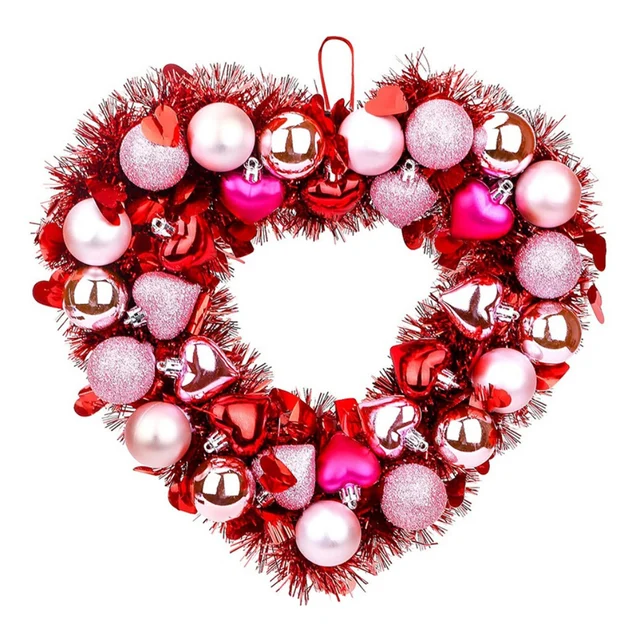Valentines Day Heart Wreath for Front Door,Wreaths Decor for Birthday Party Home Wedding Christmas Decorations Ball Ornaments 1
