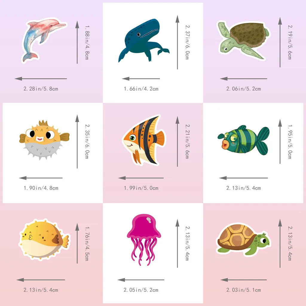 50 Stück Meereslebewesen-Aufkleber - Niedliche Cartoon-Delfin- und Hai-Sticker für Spielzeug, Aquarium-Themen, Notizbuch-Dekoration, AnimeWorlds Store – Detail 7