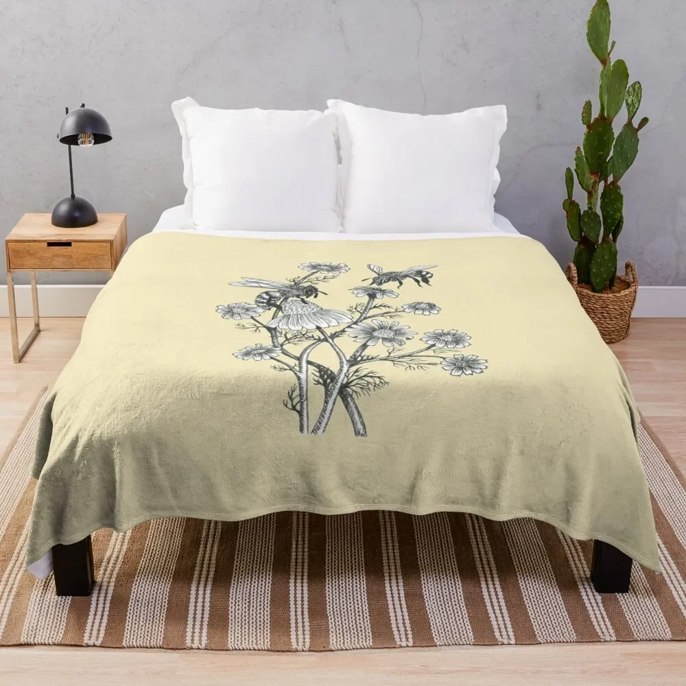 

bees and chamomile on honey background Throw Blanket warm for winter decorative Travel Beach Blankets