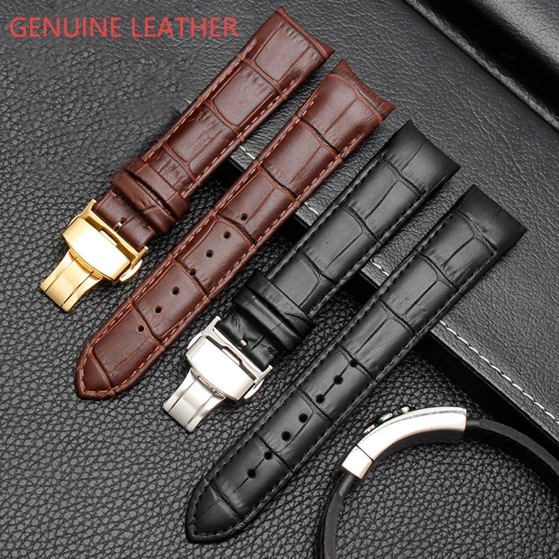 Elegant Arc Interface Calf Genuine Leather Watch Band (Multiple Sizes Available)