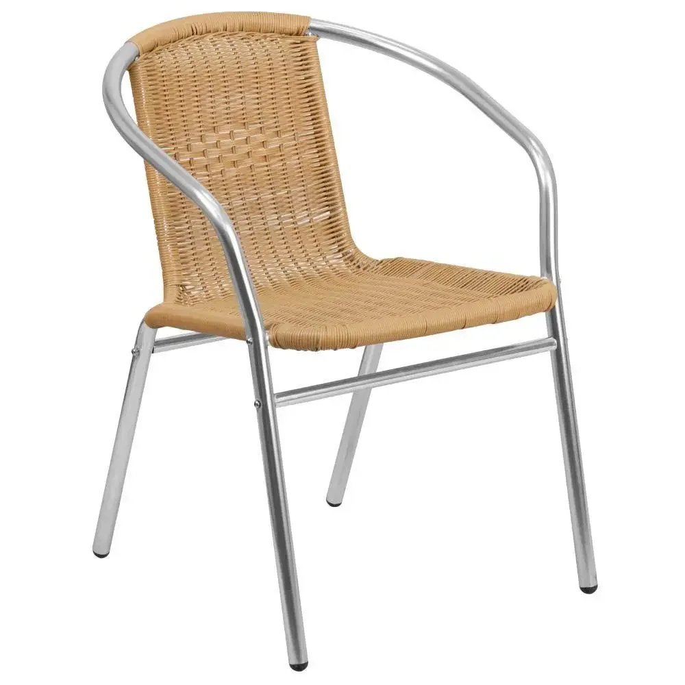 27.5 Inch Square Aluminum Table Set with 2 Rattan Chairs Indoor Outdoor Use Lightweight Commercial Residential Bistro Dining 5