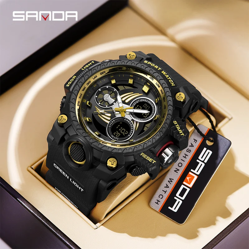 

Sanda 3155 New Hot Selling Youth Electronic Night Light Waterproof Fashion Wind Shock proof Alarm Clock Men's Watch