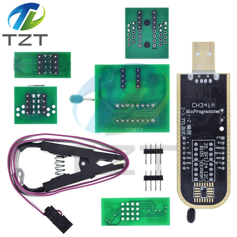 CH341A CH341B 24 25 Series EEPROM Flash BIOS USB Programmer Module + SOIC8 SOP8 Test Clip + 1.8V adapter SOIC8 adapter DIY KIT
