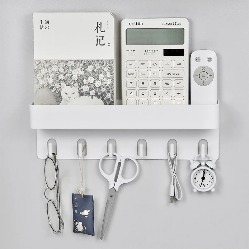 무타공 벽걸이 키걸이 욕실 선반 6개의 후크 포함 현관 침실 주방 문 수납 공간..