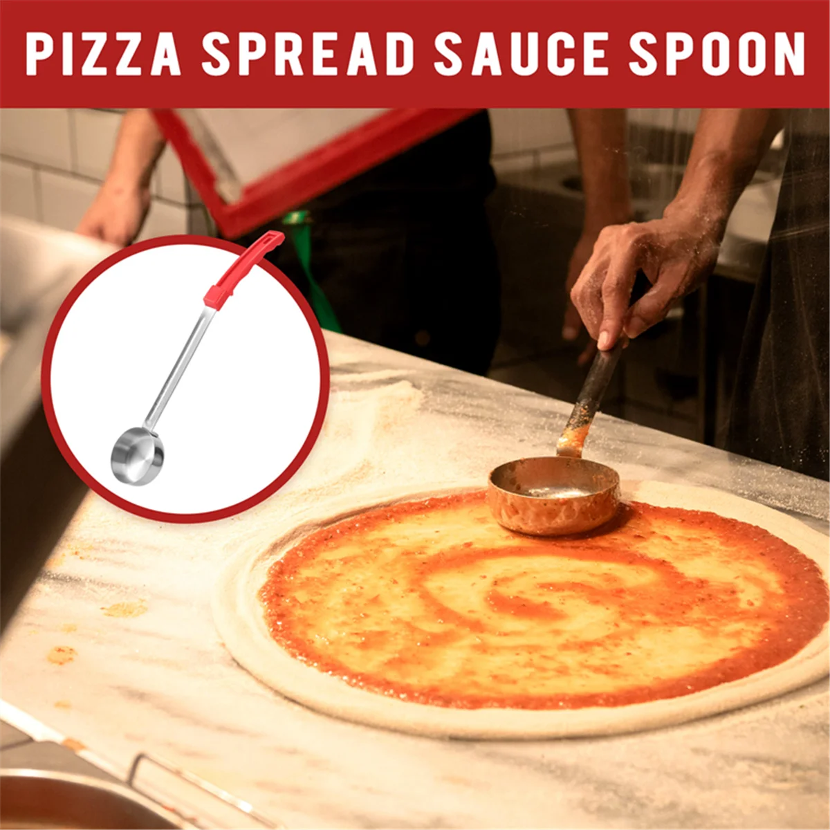 Pizza Spread Sauce Ladle Rubber Handle Flat Bottom Kitchen Cooking Spoon Stainless Steel Measuring Stir Soup Spoon -2 Oz kitchen measuring spoons measuring spoon set stainless steel ladle