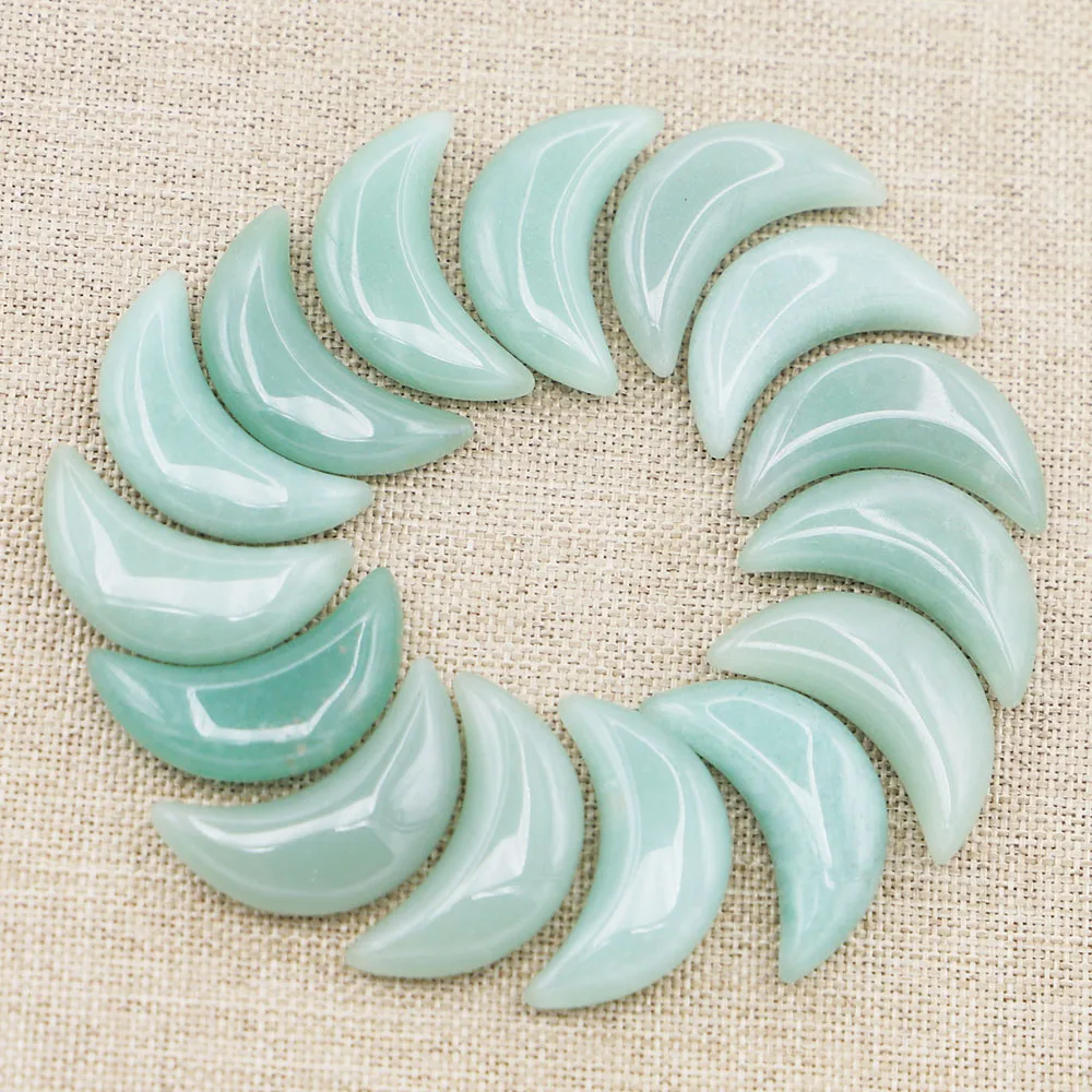 Natural Stone Moon Green Aventurine Gemstone Home Ornament Craft Gift Decor Necklace Pendant Jewelry Accessories Wholesale 12Pcs
