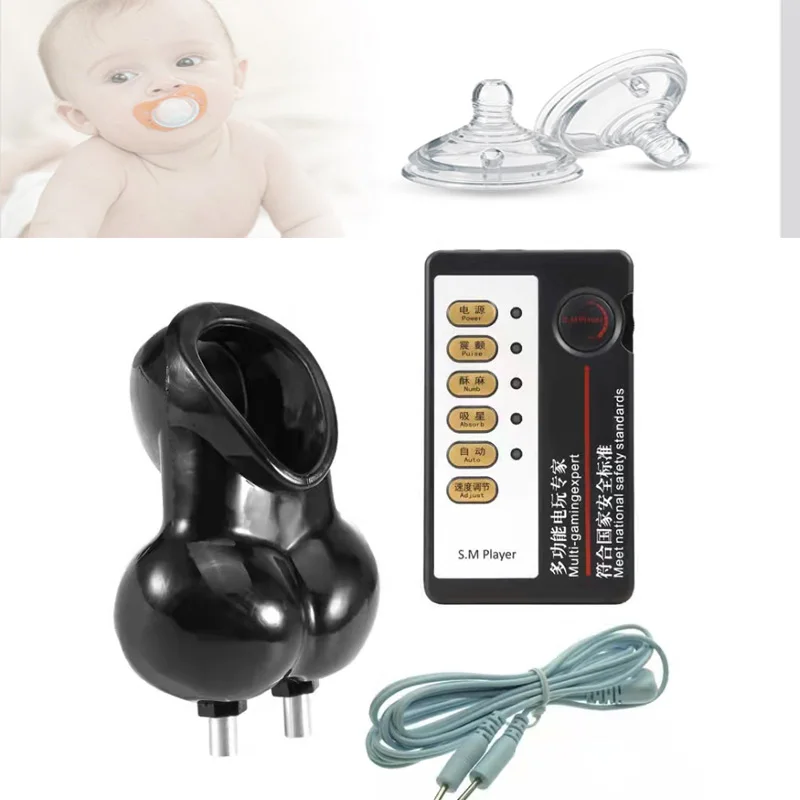 BDSM Electro Shock Scrotum Ring Sex Ball Stretcher Chastity Electric Shock Cock Cage Device Penis Stimulator Sleeve Male Sex Toy electro sex toys electric sex toys