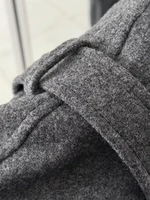 FSMG Vintage ample col montant manteau en laine pour les femmes décontracté solide manches longues chaud recadrée pardessus mode haute rue vêtements d'extérieur 5
