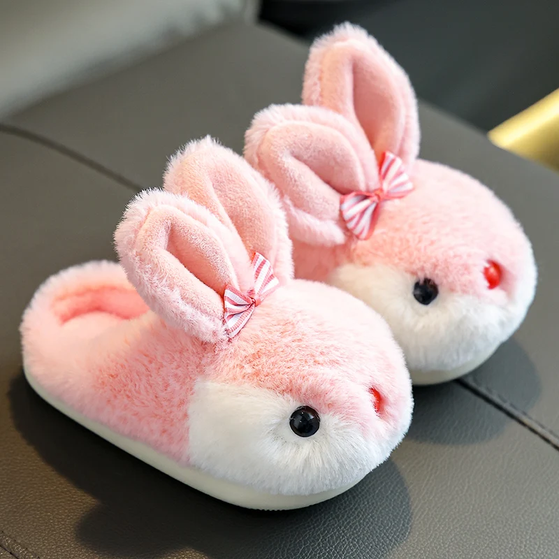 Children's Plush Slippers Girls Autumn Winter Kids Slides Indoor Home Non-Slip Warm Cotton Shoes
