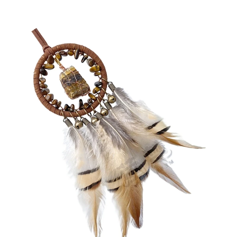 Handmade Dreamcatchers Car Hangers Window Wall Hanging Feathered Tassels Natural Stone Bells Ornament for Bedroom Decors 2