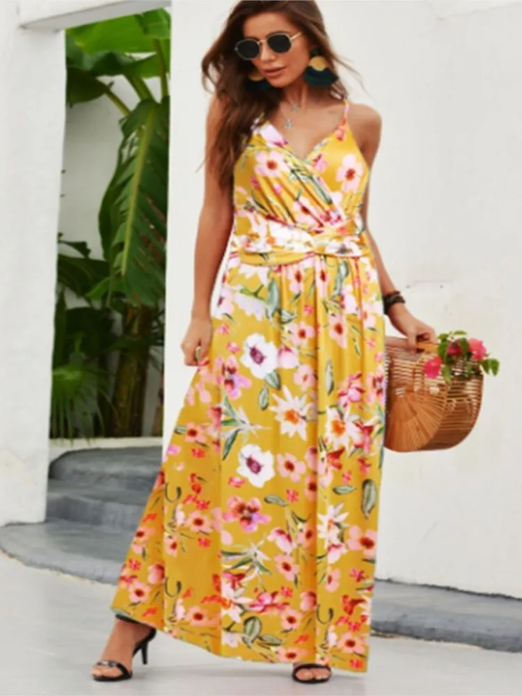 Zomer Lange Jurk Vrouwen Kleding Mode V-hals Vintage Feestjurk Elegante Witte Kant Maxi Jurken Casual Strand Maxi Jurk-Zwart-Met Riem, L