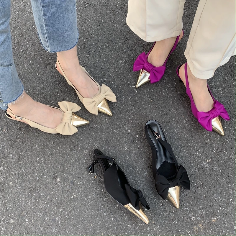 

2023 Fashion Big Butterfly-knot High Heel Shoes Women Slingback Sandals Female Pointed Toe Elegant Bow Pumps for Party Shoes