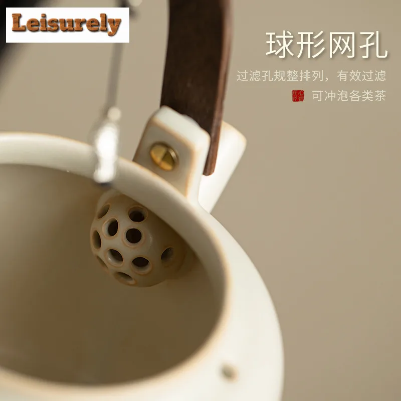 Soda Glazed Ceramic Lifting Handle Boiling Water Kettle Large Capacity Tea Making Pot Household Flower Tea Kettle Tea Services