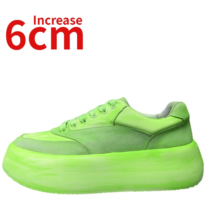 

Europe Increased 6cm Luxury Craft Design Shoes for Men Cowhide Irregular Wash Wipe Color Elevated Board Shoes Tidal Bread Shoes