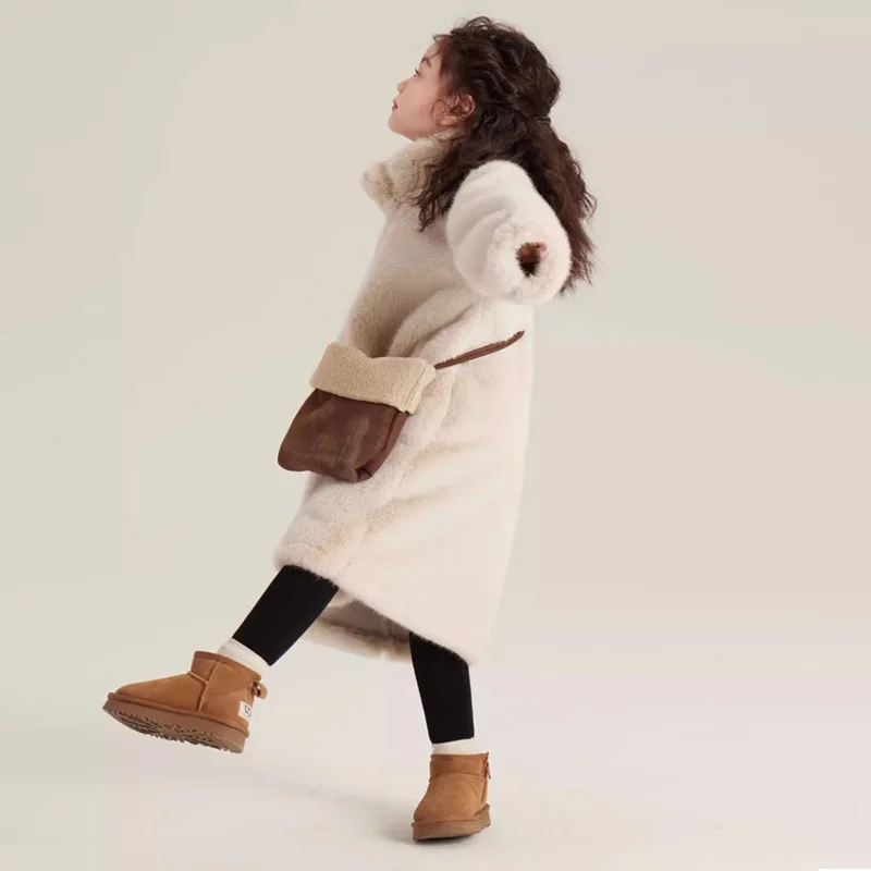 Teenager Plush Jackets Girls Thicken Warm Long Outerwear Kids Winter Fur Casual Coats Children 5-12 Years Turtleneck Clothing
