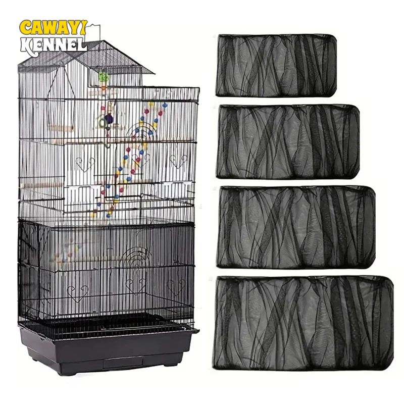 Adjustable Bird Cage Net Cover Birdcage Seed Feather Catcher Soft Skirt Guard Nylon Mesh Netting For Round Square Cages
