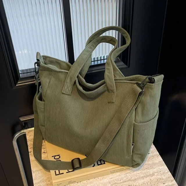 Simple Corduroy Tote Crossbody Bag for Women Commuter Large Capacity Ladies Shoulder Bags College Girls Female Travel Handbags