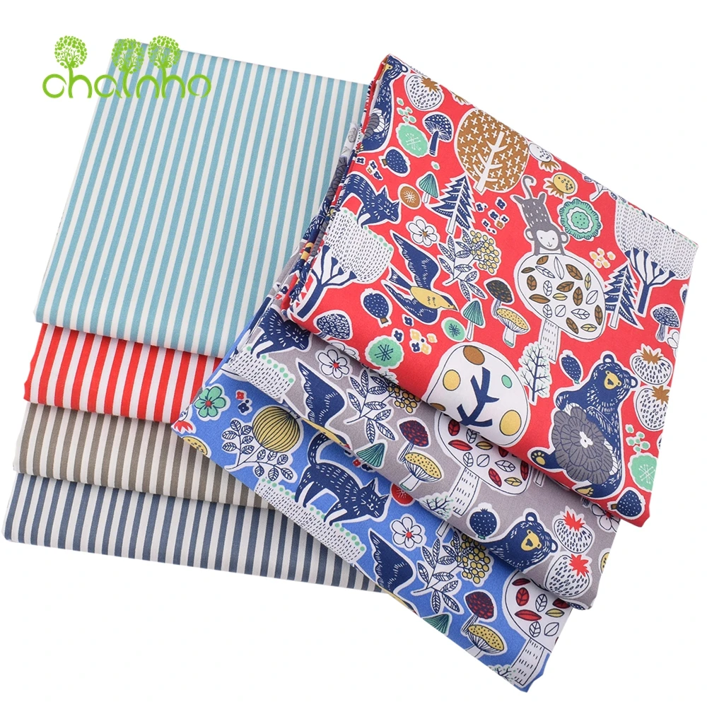 Chainho,Printed Twill Weave Cotton Fabric,DIY Sewing Quilting Material,Patchwork Cloth,7 Designs Cartoon Series,2 Sizes,15C282