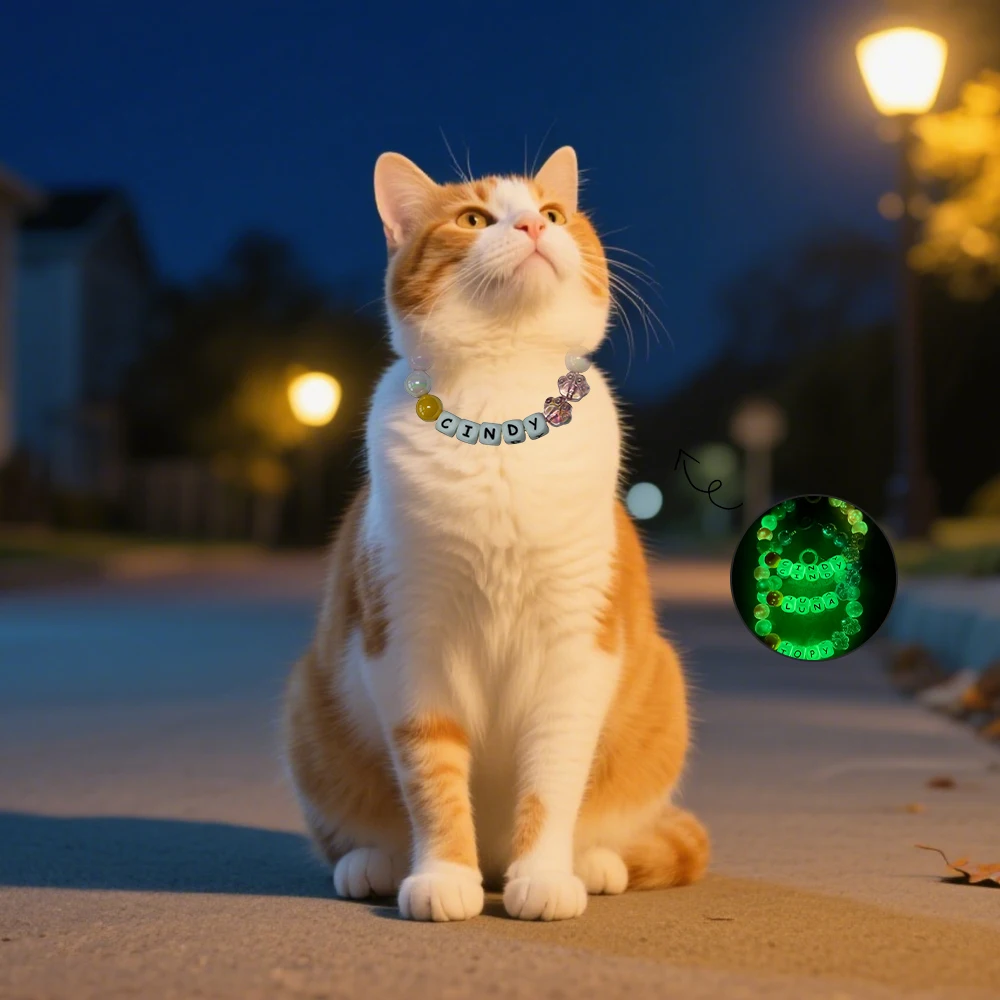 Personalisiertes Hunde- und Katzen-Perlenhalsband, Haustiername, DIY-Buchstaben, die im Dunkeln leuchtet, Nachtwandern, fünf Farben, modische Halsketten, Halsband – Detail 7