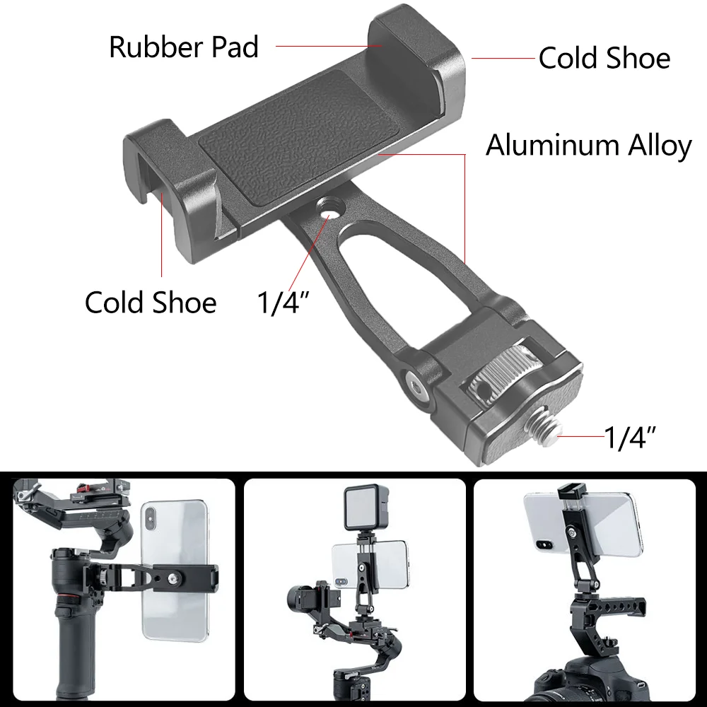 Aluminum Alloy Extendable Smartphone Clip Holder with 1/4 Inch Screw Hole