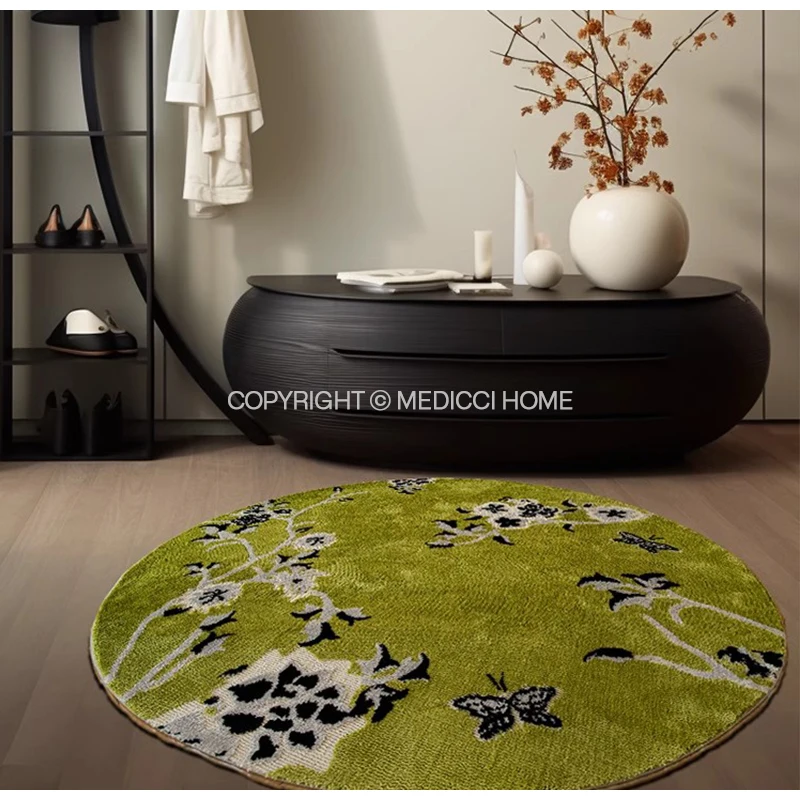 Luxury Dark Green Round 3D Weave Carpet 2