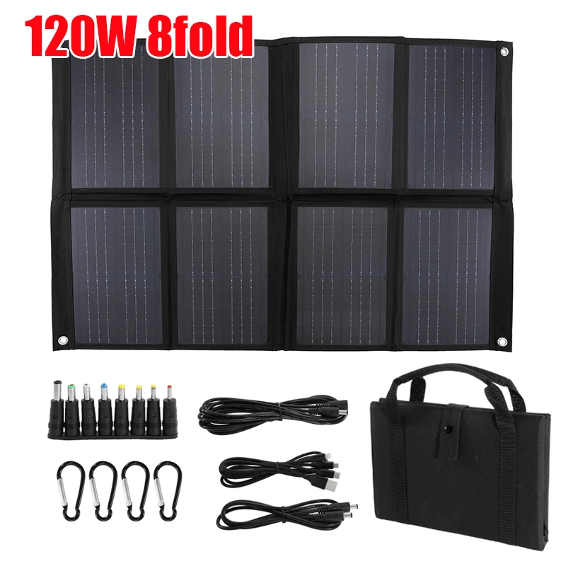 120W 100W 4/8 Foldable Solar Panel USB Portable Solar Cell Folding Waterproof Solar Plate Mobile Phone Power Battery Charger