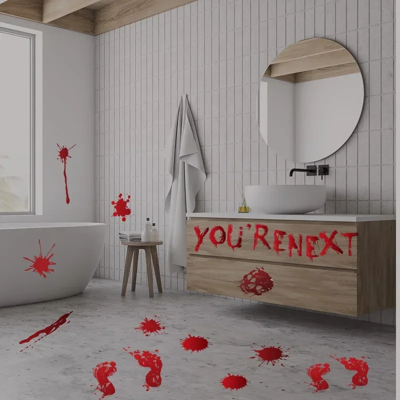 1 Pcs Halloween Decorations Blood Prints Wall Stickers Blood Footprints Ghost Props Easter Stickers Window Stickers