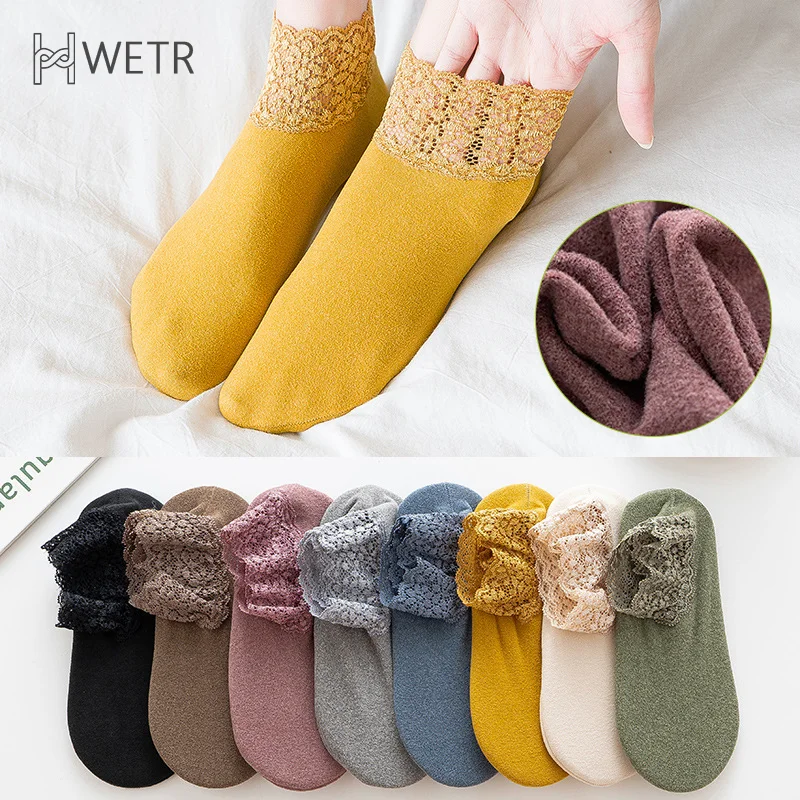 

Velvet Floor Socks Lace Women's Silicone Non-slip Mid-tube Autumn and Winter Super Soft and Thick Velvet Warm Loose Socks