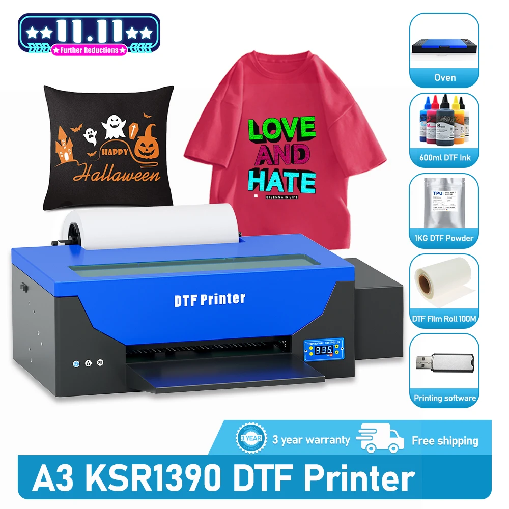 

A3 DTF Printer R1390 Direct Transfer T-shirt Printing Machine A3 DTF Impresora Complete with Oven for Christmas DIY DTF Printers