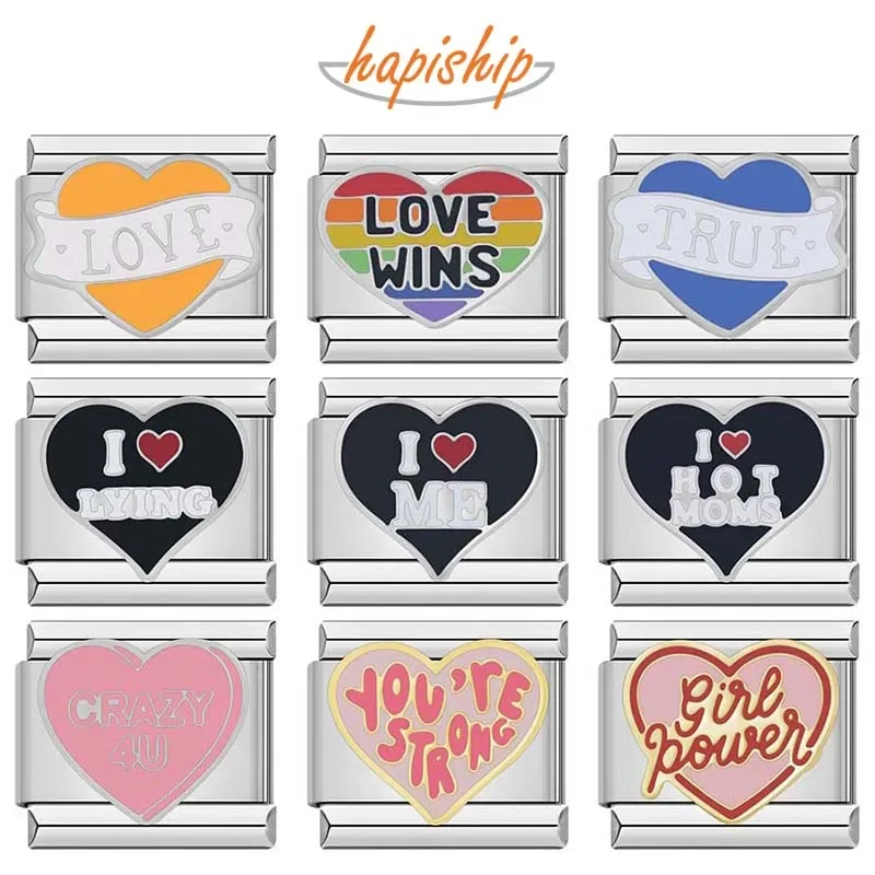 Hapiship 2024 moda corazón romántico amor ganan el verdadero encantos italianos enlaces aptos para pulsera de 9mm joyería DIY de acero inoxidable DJ1155-A