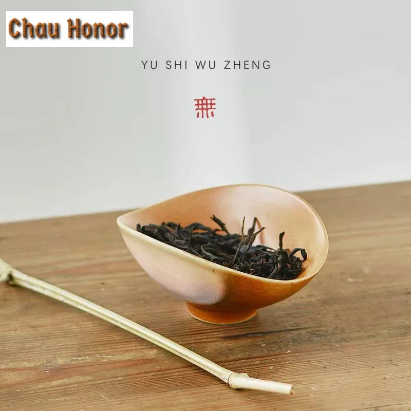 Japanese Handmade Soda Galze Rough Pottery Tea Scoop Crescent Moon Chahe Shovel Appreciation Ladle Teaware Tea Ceremony Gift