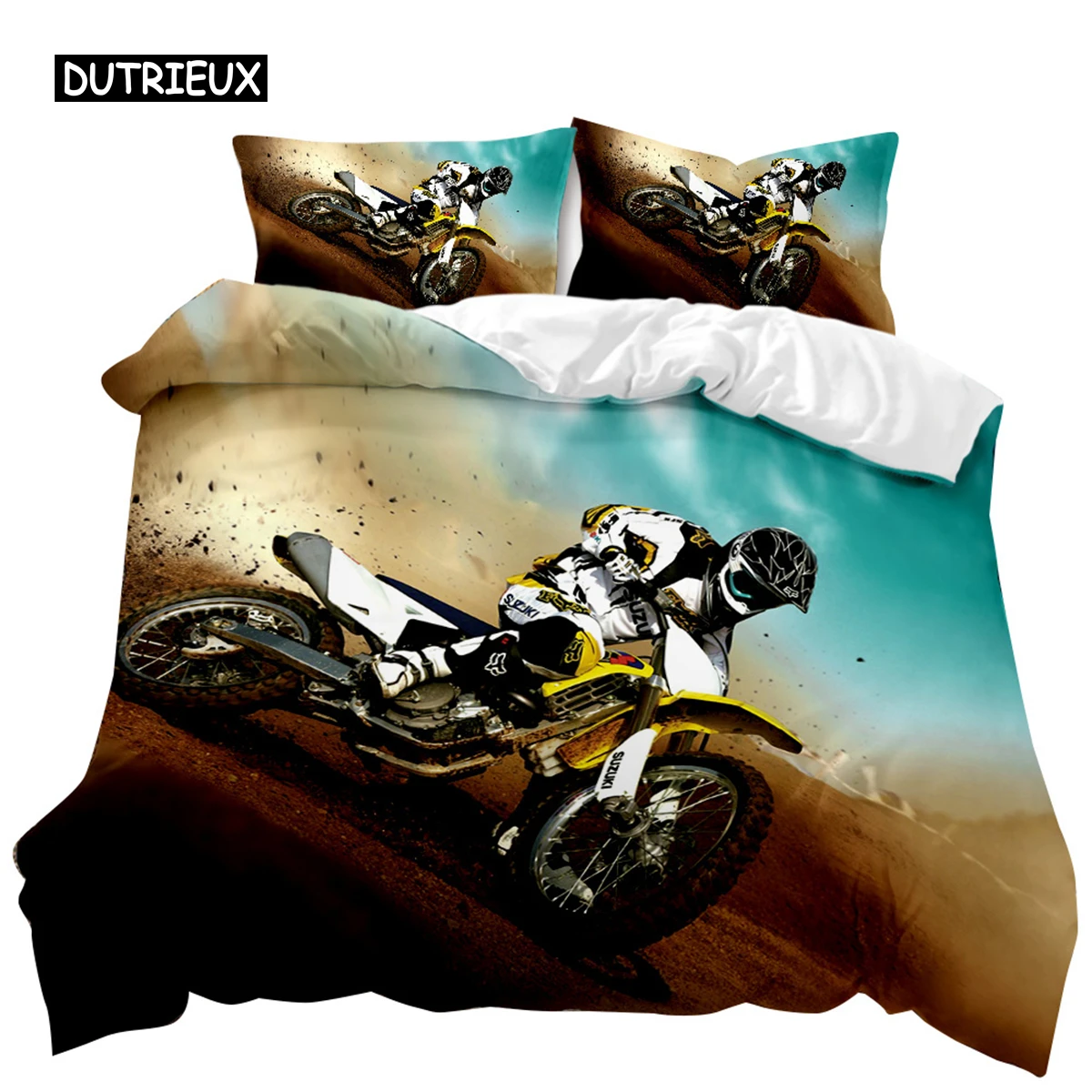 

Motorbike Duvet Cover Motocross Rider Teens Racing Motorcycle Dirt Bike Motorbike Vehicles Extreme Sports Polyester Quilt Cover