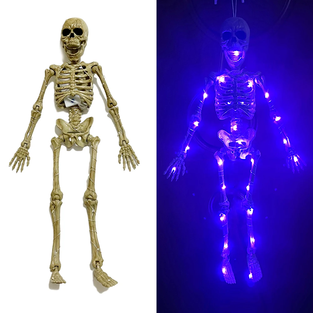

16" Faux Mini Halloween Skeleton Full Body Decoration with Movable Joints for Haunted House, Halloween Party Decor