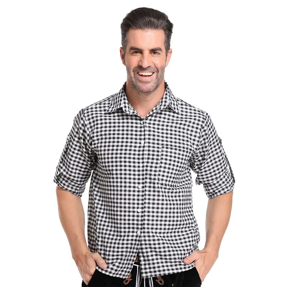 גברים מבוגרים גברים בוגרים של סבא זקן תחפושת פשוטה סט מכנסיים עם שחור משובץ שחור משובץ חולצה כובע שפם משקפיים שפמים