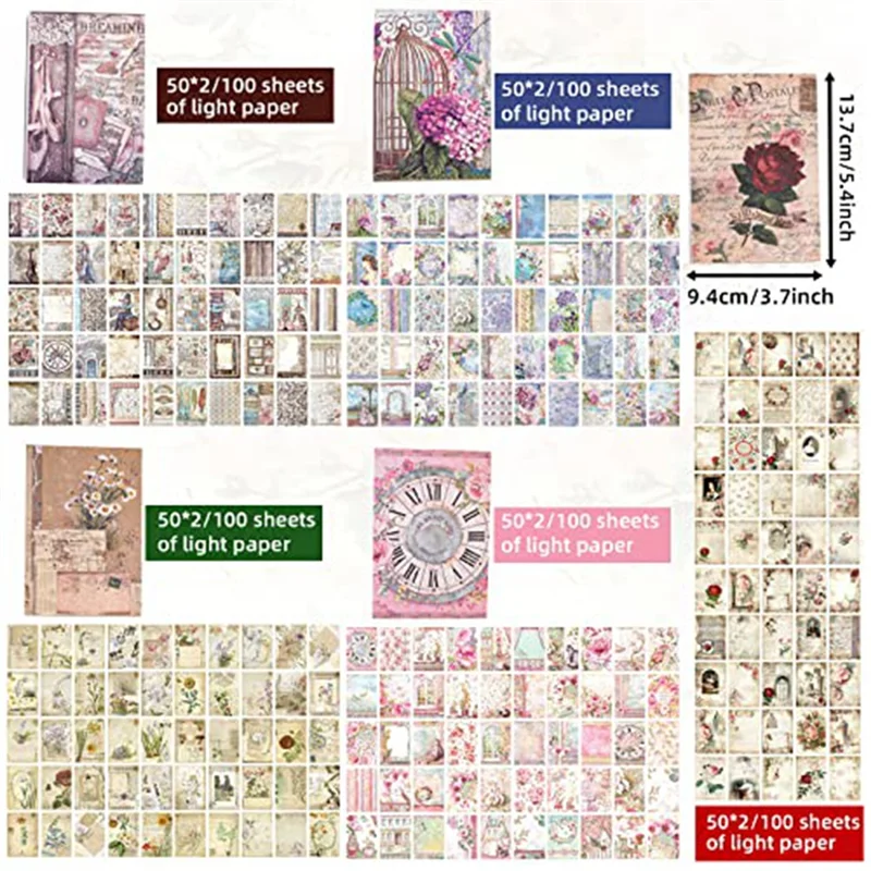 500 PCS 빈티지 스크랩북 종이 꽃 시리즈 스크랩북 용품 DIY 컬렉션 장식 종이