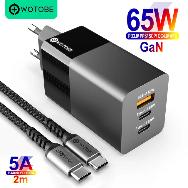 WOTOBE 65W GaN USB C Wall charger Power Adapter,3 Port PD 65W PPS QC4 45W SCP for Laptops MacBook iPad iPhone 14 Samsung  XIAOMI 1