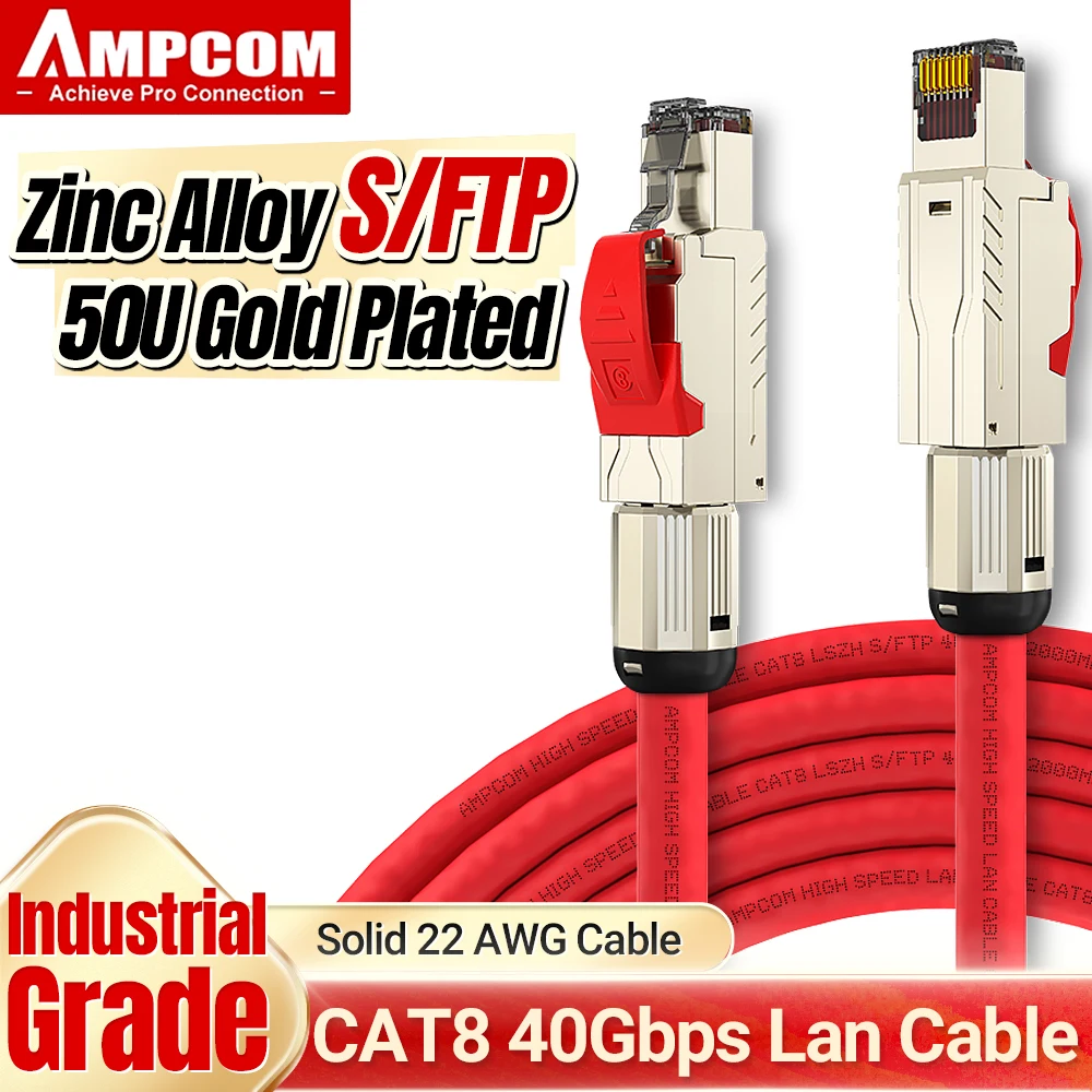 AMPCOM Cat8 Cat7 Ethernet Patch Cable S/FTP 22AWG Screened Solid Cable | 2000Mhz Up to 40Gbps | Future 5th-Gen Audioquest HiFi
