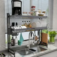 Over Sink Dish Drying Rack, 3 Tier Adjustable Length (20.87'' to 37.6'') Stainless Steel Large Storage Kitchen Dish Rack 1