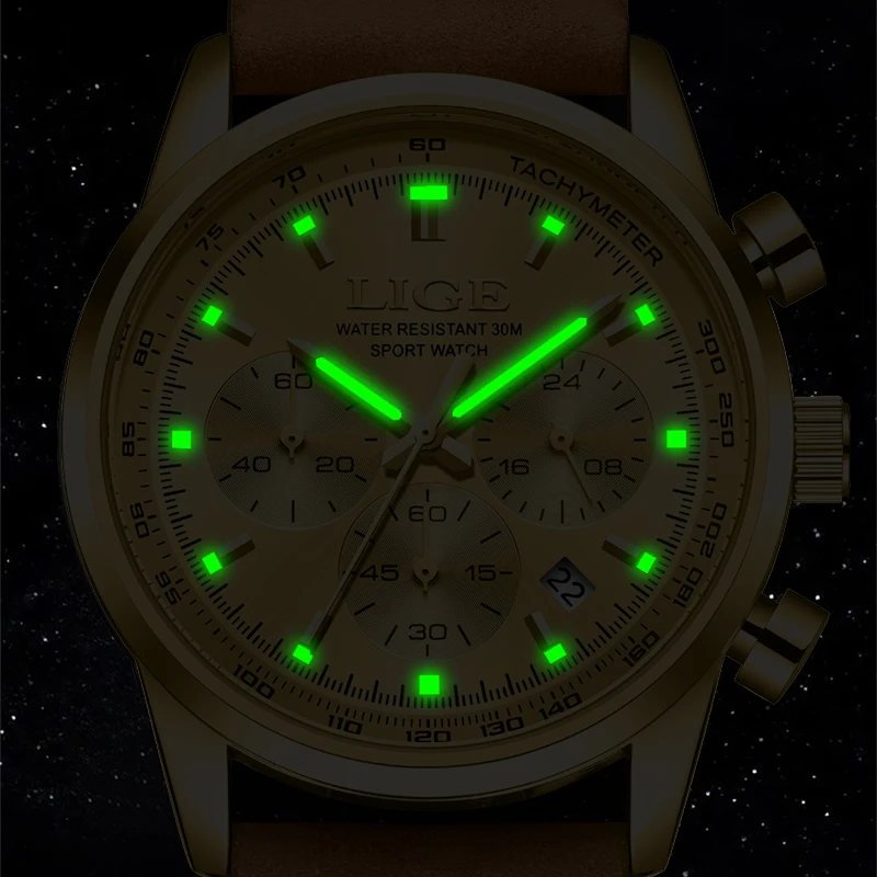 LIGE Top Brand Luxury Mens Watches Fashion Military Sport Men's Quartz Wristwatches Casual Leather Waterproof Watch Reloj Hombre